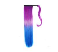Queue de cheval Extension queue de cheval synthétique lisse à enrouler, postiche ombré bleu-vert-violet(S-PINK3TBLUE2)