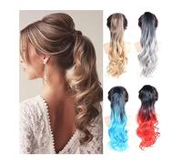 Queue de Cheval Extension Queues de cheval Extension de cheveuxClaw Ponytail Long Wavy Balayage Vert Rose Gris Ombre Couleur Synthétique Défait et Désordonné Queue de Cheval(1BTRED)