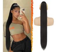 Queue de cheval, Extensions de cheveux brésiliens lisses for femmes, queue de cheval avec cordon de serrage Extension de queue de cheval(Brown,22ich)