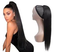 Queue de cheval, Extensions de cheveux noirs 100% naturels for femme, queue cheval lisse avec cordon serrage et clips,Extensions de cheveux(10inch)