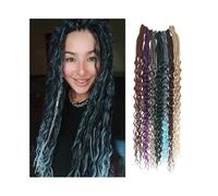 Queue de cheval Extensions de cheveux synthétiques bouclés à Double extrémité, 24 pouces, 5 brins, mèches douces faites la main, tresses au Crochet Coiffure(Brown Red)