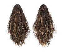 Queue De Cheval Extensions de cheveux synthétiques courts bouclés à pince 33 cm, queue cheval blonde et brune ondulée, fausse cochon(Color 1)