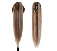Queue de cheval, Extensions de queue cheval à pinces for femmes, 120 g, postiches en cheveux humains,Extensions de cheveux(Medium Brown+Dark Blonde)
