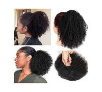 Queue de cheval Extensions de queue cheval avec cordon serrage Afro crépus bouclés cheveux humains 10 "-24" naturel noir brésilien Remy morceaux Coiffure(14inch(105g))