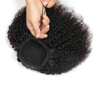 Queue de cheval, Extensions de queue de cheval bouclées for femmes, avec cordon de serrage et clips, style crépu et bouclé, noir Extension de queue de cheval(22inch)