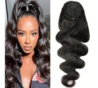 Queue de cheval, Extensions queue de cheval Body Wave à clipser, 100% cheveux humains Remy, trame avec cordon serrage, for femmes(12inch)