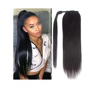 Queue De Cheval Humaine Longue Ligne Droite Enveloppe Cheveux Autour L'extension Remy Brésilien Réel Pince À Ins Postiche Couleur Naturelle Les Femmes Pour un usage quotidien(30inches)