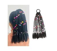Queue de cheval Kids Ponytail Extension with Colorful Beads 12" Black Braided Synthetic Hair Extensions with Rubber Bands Coiffure