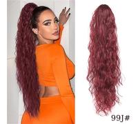 Queue de cheval, Perruque Queue de Cheval Femme Cheveux Longs Grip Ondulation d'eau Perruques Bouclés Fibre Chimique Haute(Red,20inch(50cm))