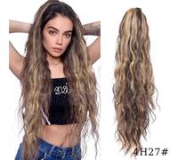 Queue de cheval, Perruque Queue de Cheval Femme Cheveux Longs Grip Ondulation d'eau Perruques Cheveux Longs Bouclés Fibre Chimique Perruque Queue de Cheval Haute(Brown,24inch(60cm))