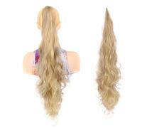 Queue de Cheval Postiche bouclée naturelle for femmes 32 pouces queue de cheval synthétique longue couche enveloppe Flexible autour des Extensions de cheveux de fausse queue Queue de Cheval Extension(