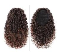 Queue de cheval, Queue de cheval bouclée crépue de 35 cm for femme, postiche afro synthétique Extension de queue de cheval(Dark brown+light brown)