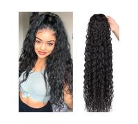 Queue de cheval Queue de cheval cheveux humains avec cordon serrage 10-26 pouces longue vague profonde queue postiches extensions bou s couleur naturelle for les femmes Coiffure(24inches)