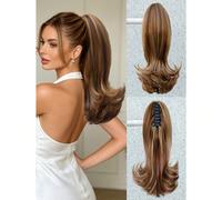Queue de cheval synthétique clip-on pour femmes, fibre résistante à la chaleur élevée, brun chocolat avec reflets, pour les filles Fibre haute température