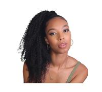 Queue de cheval tressée 12-26 pouces Afro Kinky Curly Cordon serrage Cheveux humains Brésiliens avec Clip In Extensions Remy Pour un usage quotidien(26Inch 150g)
