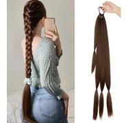 Queue de cheval tressée longue avec élastique, cheveux synthétiques droits enroulés, doux et naturels, convient pour le port quotidien des femmes, 26 pouces/30 pouces/34 pouces, 1 pièce, brun/brun fon
