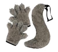 Queue de loup et gants pattes de loup déguisement Halloween cosplay en | gants à fausses pattes et queue en peluche douce pour de rôle, fête costumée, mascarade, défilé, ca