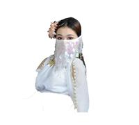 Queue de phénix pour fille - Voile de danse du ventre - Ornements - Coiffe en gaze - Écharpe de gaze pour le visage, blanc, taille unique