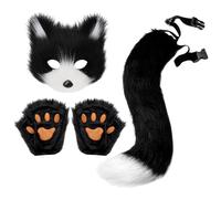 Queue de Renard en Fausse Fourrure Masque en peluche Chat Loup Duveteux Halloween Costume De Fête Gants à Pattes de Chat Cosplay Ensemble pour Femme