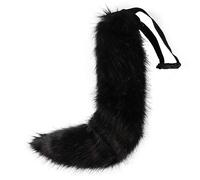 Queue de renard noire de 55 cm, douce et duveteuse, longue queue de loup, en peluche, costume d'Halloween pour jeux de rôle