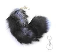 Queue de renard - Pendentif en forme de queue de renard - Environ 40 cm - Porte-clés de voiture - Pendentif doux et moelleux - Décoration dense (avec 1 porte-clés en métal), Noir , taille unique