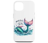 Queue de sirène fantaisie avec éclaboussures d'océan, rose et bleu sarcelle Coque pour iPhone 13