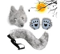 Queue et oreilles de loup habillent des gants et queues de fausse patte | Costume de loup synthétique pour Halloween, carnaval, bal masqué, jeu de rôle, spectacle, défilé de mode, discothèque, fête