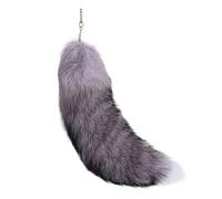 Queue Therian Tail - Décoration d'Halloween et Accessoire Cosplay, Queue de Renard Fluffy 40 cm avec Fermoir, Porte-Clé Moelleux pour Sac à Main Femme, Dos de Sac et party (1, Gris)