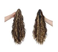 Queues de Cheval Longues Bouclées Queues de Cheval Synthétiques Ondulées d'Eau avec Clips, Postiche à Clips Postiches à Clip Sécurisé (4H27)