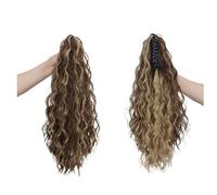 Queues de Cheval Longues Bouclées Queues de Cheval Synthétiques Ondulées d'Eau avec Clips, Postiche à Clips Postiches à Clip Sécurisé (9H24)