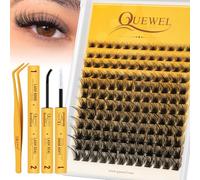 QUEWEL Faux Cils 144PCS Kit Extension Cils Mixed Length 8-16mm, Cils individuel avec des grappes de cils Bond And Seal et des pinces, faciles à faire soi-même à la maison (Mega Kit)