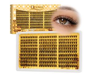 QUEWEL Faux cils en grappes fines - 300 cils naturels et duveteux, courbure C, longueurs mixtes 10-16 mm, à poser soi-même à la maison pour des looks époustouflants à l'infini (QU45-B)