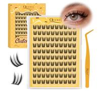 QUEWEL Faux cils pré-encollés, 100 faux cils manga sans colle, courbure D, avec pince à épiler pour un maquillage mignon, faciles et rapides à poser (Flake-C)