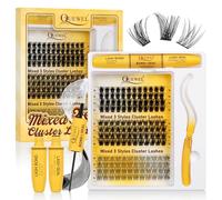 QUEWEL Kit Extension Cils DIY, Extensions de Cils mixtes en 3 styles, 176 pièces Kit Faux Cils de différents types avec colle à cils et pince à cils pour la maison (QU23+QU24+QU25-Collection)