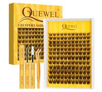 QUEWEL Kit Extension Cils en grappe avec bande fine de 0,03 mm, 132 Faux Cils manga waterproof, kit de faux cils natural avec colle et pince à épiler, facile à porter et longue tenue (FD-B-V02)