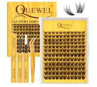 QUEWEL Kit Extension Cils en grappe avec bande fine de 0,03 mm, 132 Faux Cils manga waterproof, kit de faux cils natural avec colle et pince à épiler, facile à porter et longue tenue (FD-B-V01)