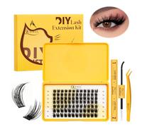 QUEWEL Lot de 84 grappes de cils pour yeux de chat, 10 à 16 mm, cils, moelleux, avec colle à cils et scellant, pour débutants (Cat-Kit-A)