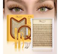 QUEWEL Manga cils bruns, 144PCS, 10-18MM, extension de cils à faire soi-même avec colle, pince à épiler et dissolvant, kit d'extension de cils pour un usage quotidien et les fêtes (Kit G)