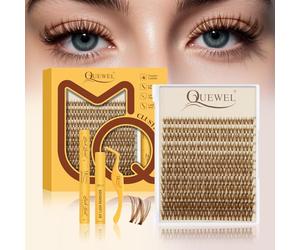 QUEWEL Petit elfe Lashes, 144PCS, 10-18MM, extension de cils à faire soi-même avec colle, pince à épiler et dissolvant, kit d'extension de cils pour un usage quotidien et les fêtes (Kit H)
