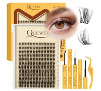 QUEWEL Petit elfe Lashes, 156PCS, 10-18MM, extension de cils à faire soi-même avec colle, pince à épiler et dissolvant, kit d'extension de cils pour un usage quotidien et les fêtes (Kit E)