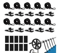 QUFA Kit de 10 sangles de bâche solaire pour piscines creusées, convient aux moulinets de couverture solaires et aux couvertures de piscine, sangles de couverture de piscine robustes avec crochets en