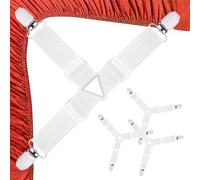 Qufiiry 4 Pcs Tendeur Drap Housse, Blanc Attache Drap Housse, ttache Sangle de Maintien Ajustable avec Pinces Métalliques, Tendeurs De Drap pour Drap Lit, Canapé, Housse de Repassage