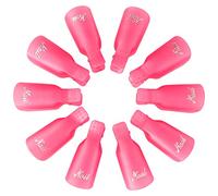 Qufiiry Capuchon Ongle, Nail Art Clip, 10 Pcs Pinces à Ongles En Plastique, Clip Ongles Semi Permanent pour le Nettoyage des Ongles Retirer le Vernis Gel UV Outil Capuchon Plastique(Rose)