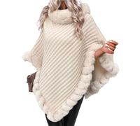 QUgaoSAN 1 poncho en tricot à rayures pour femme, pour l'automne et l'hiver, pour voyage, loisirs, fête, beige, Length 80-100cm