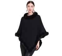 QUgaoSAN 1 x Pullover à carreaux, cape, manteau, pour femme, automne, hiver, poncho en tricot, cape pour voyage, loisirs, fête, écharpe, Noir , Length 80-100cm