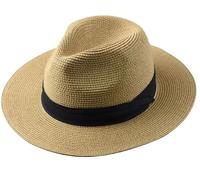 QUgaoSAN Hommes Femmes Plage Large Bord Chapeau de Paille Dame été Chapeaux de Soleil Grande Taille Femmes Chapeau de Paille Plage Chapeau de Soleil(Khaki,M 55-57cm)