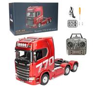 Quibuilds Camion tracteur robuste à l'échelle 1/18 6 x 4 770S RC avec traction arrière, semi-remorque télécommandée 2,4 G avec effets d'éclairage pour les amateurs de véhicules de construction RC