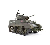 Quibuilds US M5A1 Stuart Light RC Tank avec télécommande 2,4 G, effets son et lumière et échappement télescopique pour fumer, cadeau pour les amateurs de RC militaires (ombre préfabriquée/deux piles)