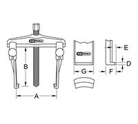 Quick adjustment universal 2 arm puller set with extremely narrow legs, 25-130 mm