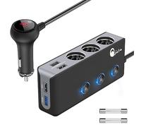 Qidoe Quick Charge 3.0 Adaptateur Allume-Cigare 120W, 12V/24V CC 3 Prises Chargeur de Voiture avec Interrupteur Principal de Voltmètre LED, 8.5A 4 Ports USB Rapides, Trois Marche/Arrêt Indépendants